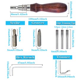 Yuentoen Leather Stitching Groover, Adjustable Leathercraft Skiving Creasing Edger, 7 in 1 DIY Beveler Working Tools Kit,Leather Edge Stitching Edges Filter Tool