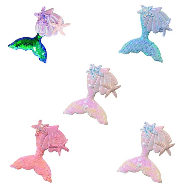 Didiseaon Sequin Mermaid Tail Hair Clip 5pcs Glitter Barrettes Fish Tail Hairpin Shell Mermaid Alligator Clip Hair Pin for Kids Girls Summer Beach Headwear ( Mixed Color )