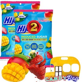 (PACK OF 2) Hi Reduced Sugar Chew - Mango & Strawberry Flavors - Fruity and Chewy Candy - Comes With One Bus Resealable ZipBag