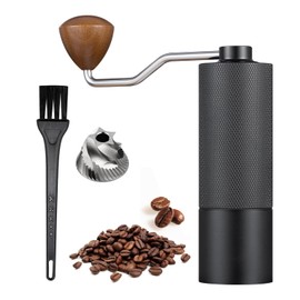 Generic Manual coffee grinder Capacity 25 grams, stainless steel tapered burrs - wooden handle - adjustable internal settings, dual bearing positioning, MCG2401, Black