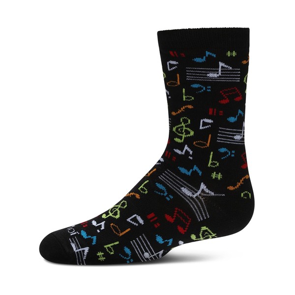 MeMoi Kids' Musical Notes Rayon Crew Socks Black 5-6