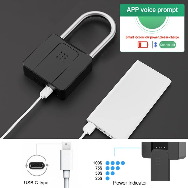 eLinkSmart Long Fingerprint Padlock - Remote Authorization via Phone, Heavy