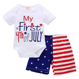XFGLCK Newborn Infant Baby Boy 4th of July Shorts Set Short Sleeve Bodysuit + Stars Stripe Short American Flag Summer Outfits (My First 4th of July, 0-3 Months)