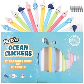 BUNMO Erasable Cute Pens - Cute Kawaii Accessories - 12 Ink Pens Include 12 Extra Kawaii Pen Ink Refills. Cute Pens for Girls Make Gifts for Kids or Pens for School.