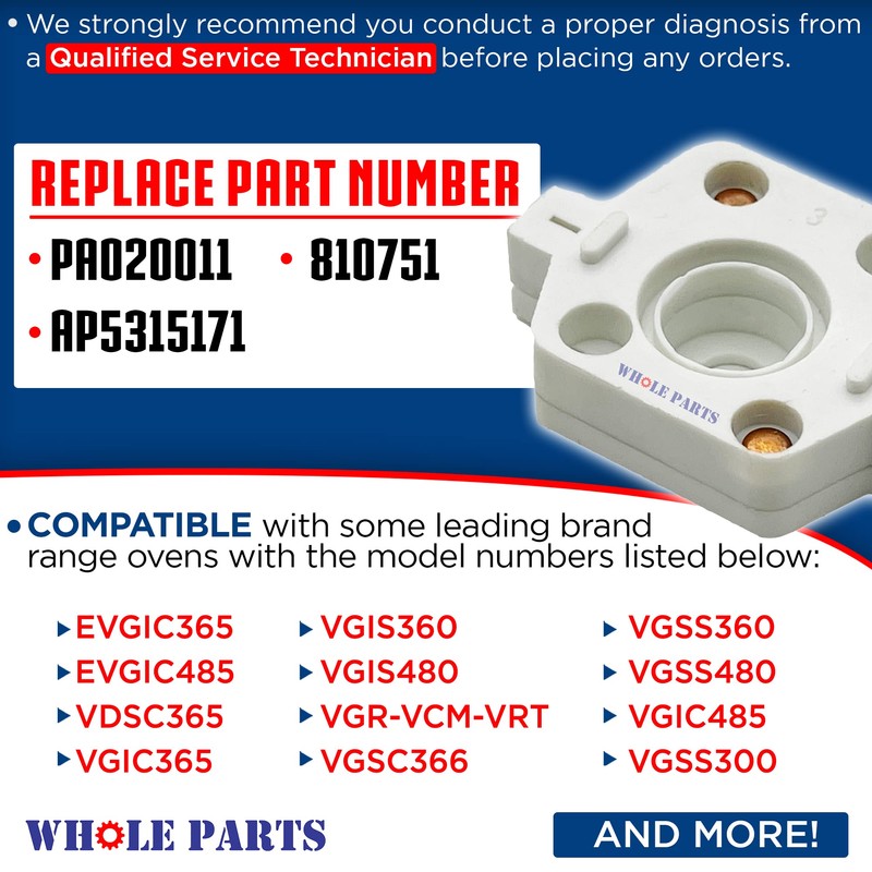 Whole Parts Gas Range Spark Ignition Switch Part# PA020011 -