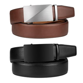 Zitahli Ratchet Belt for Men - 2 Packs Leather Mens belt For Gift Men Dress and Casual,Trim to Fit, Basic Black/Tan, 28" to 36" Waist Adjustable