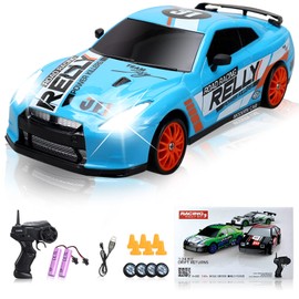 YUAN PLAN Remote Control Car RC Drift Car 2.4GHz 1:24 Scale 4WD 15KM/H High Speed, Rechargeable High Speed RC Cars with Cool Lights, Two Batteries and Extra Tires Toys for Kids