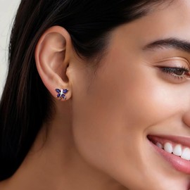 AGRULE Dainty Small Blue Stone Studs Sterling Silver Post 925 Stamped Sapphire Stud Earrings Cute Marquise Cut Dragonfly Earrings for Women