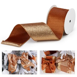 LIZLOVESS Copper Velvet Wired Ribbon with Glitter Back 4 Inch Copper Christmas Ribbon Wired Ribbon for Christmas Tree Decorations, Gift Wrapping, Crafts, Wreaths Supplies, Topper Bows (10 Yards)