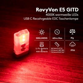 RovyVon E5R Keychain Flashlight, Glow in the Dark, Dual Power 700 Lumens, with Lockout Mode, Waterproof for Daily Use, Camping, Hiking, Emergency (4000K)