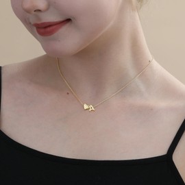 ESPVO Initial Necklaces for Women Teen Gifts Christmas Stocking Stuffers Jewelry Gold Plated Birthday Name Letter T Heart Pendant Presents Teenage Stuff Things 8-12 6-8