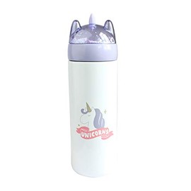 Emartbuy 330 ml Leakproof Unicorn Shimmer Stainless Steel Vacuum Insulated Hot & Cold Flask Water Bottle Kids Cute Cool - Purple