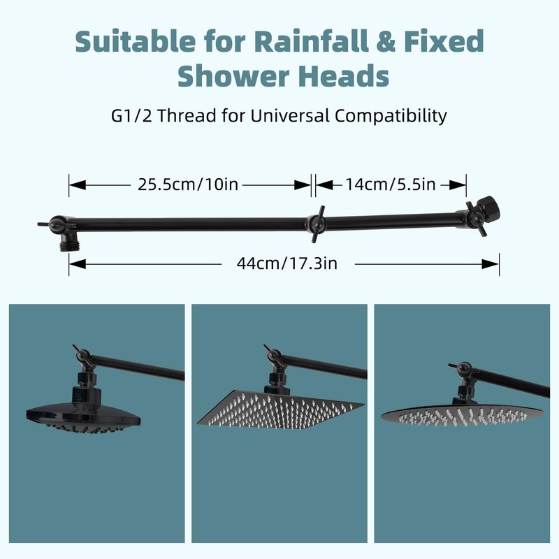 iFealClear All Metal 16" Shower Head Extension Arm, Solid Brass