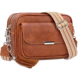 NEWIROVE Crossbody Bag Women's Leather Shoulder Bag Women's Medium Handbag Black with Wide Strap Adjustable Shoulder Bag Women's with Fringes for Shopping Travel Casual, Reddish Brown