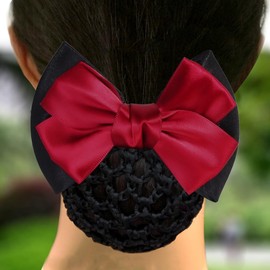 12 Pcs Hair Nets for Bun, Professional Office Elastic Bun Bow Headdress Hair Snood Nets Mesh Hair Clip for Women, Assorted Colors