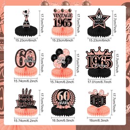 Pack of 9 Decorative 60th Birthday Woman Man, Rose Gold Decoration, Table Decoration Birthday 60th Decoration, Honeycomb Centrepiece 60, Party Accessories
