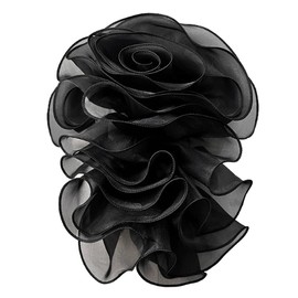 Handmade Layer Large Organza Rose Flower Brooch & Applique for Women Ladies – 13.5" x 10.6" Fabric Floral Brooches Lapel Pin for Her Elegant Wedding Party Banquet Dress Suit Accessories (Black)