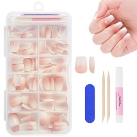 BUTBU Pack of 120 False Nails Tips Set, French False Nails for Gluing, 12 Sizes, French Press On Nail Set, Fake Nails with Glue for Women and Women (Colour Gradient Short Coffin Nail Tips)