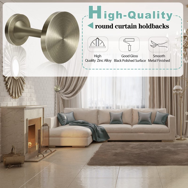 KOLAKO Curtain Holdbacks, Metal Curtain Tie Backs Hooks Antique Brass
