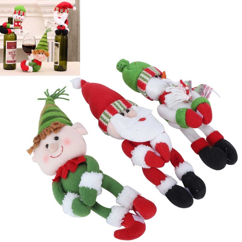 3pcs/Set Cute Santa Claus Snowman Doll Wine Bottle Cover Holder