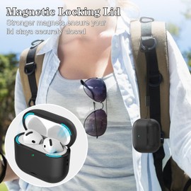 MHYALUDO AirPods 4 Case with Free Cleaning Pen, Shockproof Cover, Adjustable Stand, Anti-Fingerprint Coating and Precision, Full Drop Protection with Lanyard, Black