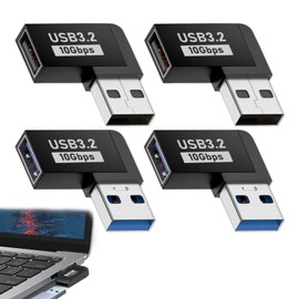 4 x USB Angled Connector 90 Degree USB 3.2 Angle Adapter USB 3.2 Male to Female Left Angle L-Shaped Connector USB A3.2 Data Transfer Converter Coupler Forward + Reverse