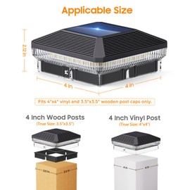 ENSLI 6 Pack Solar Post Cap Lights Outdoor with 3 Modes, 40 LEDs 4x4 Fence Post Solar Lights Outdoor Waterproof, 30 Lumens Fence Deck Post Lights Solar Powered for 4x4 3.5x3.5 Vinyl Wooden Post