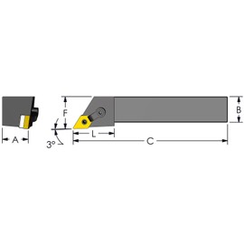 Ultra-Dex MDJNR 16-5D Steel Tool Holder to Hold a Negative DNMG 543 at 3 Degree Lead, Right Hand, No Coolant, 1.000" x 6" Square Shank