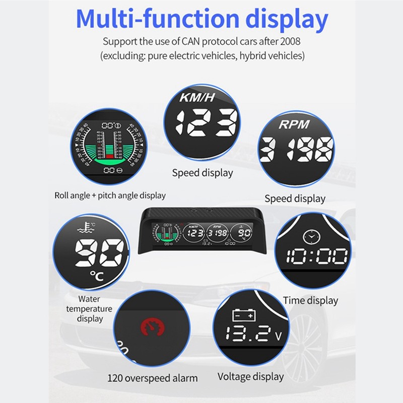 Carbon Fiber Style HUD HeadUp Display Slope Meter Overspeed Water