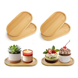6 Pcs Bamboo Tray for Bathroom, Small Wooden Trays, Oval Decorative Tray for Organizing Accessories, Vanity Trays Soap Dish for Kitchen Breakfast Candle, 6.9 * 3.5In