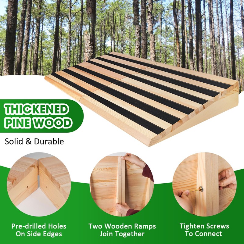 Wooden Threshold Ramp for Home Steps, 4" Rise Door Ramp