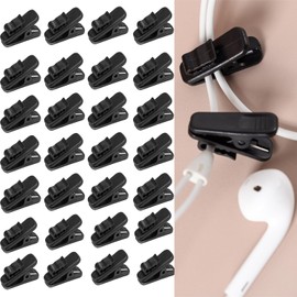 30 Pack Wire Clips for Earphone Wire, Headphone Clip Headset Cable Clips Headphone Mount Cable Clothing Clip Shirt Clips Black Cable Clips for Earphone/Microphone Cord Fixing (Black)