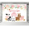 Lofaris Pink Farm Animals Birthday Photography Backdrop Girls Birthday Barnyard