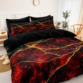 Gold Comforter Set 8 Pcs Red Bedding Set Full Size Bed in A Bag Red and Black Marble Stone Texture Abstract Room Decor