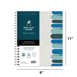 New Leaf Paper Large Spiral Bound Designer Notebooks, Bulk Pack of 12, Gray Keys Design, 11" x 9" 70 Sheets, 100% Recycled College Ruled Pages, Vegan, Made in USA