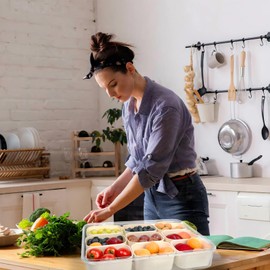 2 PCS Divided Serving Tray with Lid and Handle, 9 Compartments Snacks Box, Snack Box Charcuterie Container for Portable Snack Platters, Fruits, Travel, Party, Picnic