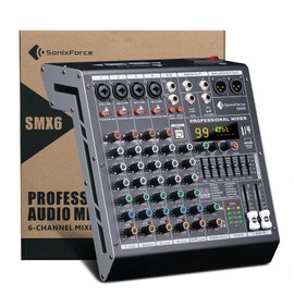 6 Channel Audio Mixer Sound Board Console System 99 DSP DJ Mixer 48V Phantom for Karaoke DJ Studio Streaming Recording