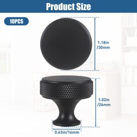 WUISOLQP 10 Pack Black Cabinet Knobs Drawer Cupboard Kitchen Knobs Round Solid Knurled Cupboard Handles with 30 Screws for Cabinet Furniture Dresser Wardrobe Pulls (Black)