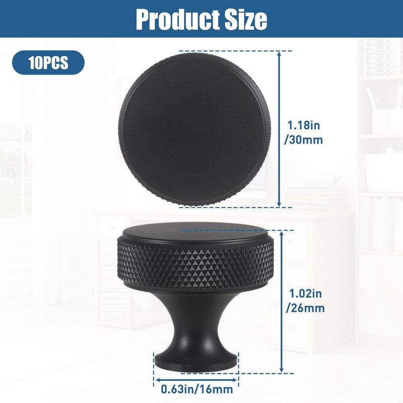 WUISOLQP 10 Pack Black Cabinet Knobs Drawer Cupboard Kitchen Knobs