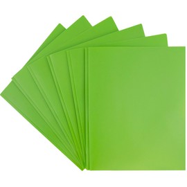 JAM Paper Medium Weight Plastic Presentation Folder with Metal Prong Fastener Clasps - Lime Green - 6/Pack