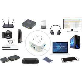 4-Outlet 4-USB Fire Safe Surge Protector with Outlet Saver Power Cord and USB Charge Cables