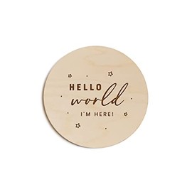The Cotton & Canvas Co. Hello World I'm Here with Stars Newborn Baby Announcement, Nursery Sign, Nursery Decor, Baby Shower, Modern, Wooden Plaque, Birth Prop