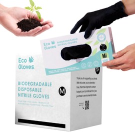 Eco Gloves Biodegradable BLACK Nitrile Disposable Gloves, 4 Mil, Powder Free, Latex Free, Food Safe, Cleaning (1000, Medium)