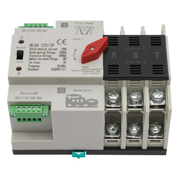 Dual Power Automatic Transfer Switch NLQ4-125/3P 100A 220V AC Automatic
