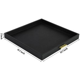 HofferRuffer Elegant Decorative Serving Tray, 20"x20" Square Faux Leather Ottoman Tray with Gold Hardware Handles, Coffee Table Serve Tea, Coffee or Breakfast (Black)