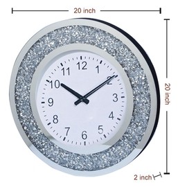 CUYOU Mirrored Large Wall Clock for Wall Decoration Silver Glass Mirror Home Decor with Crush Diamond(Silver-Round 50CM)
