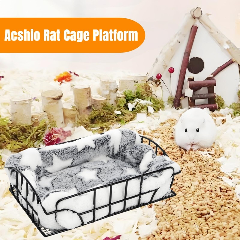 Acshio Rat Cage Platform, Metal Basket Rat Hammock with Mat,