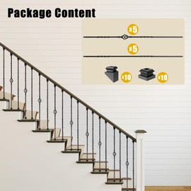 Vilstomes Wrought Iron Balusters, 10 Pack Metal Deck Spindles, 1/2" Deck Balusters Hollow Iron Spindles, Staircase Baluster (5 Double Twist + 5 Single Basket)