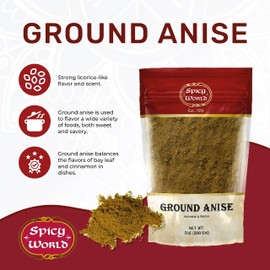 Spicy World Ground Anise Powder 7 Ounce - Anise Seeds Ground, Pure & Natural, Great for baking, cooking, and even tea