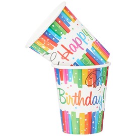 Papierbecher - 266 ml - Regenbogenbänder Geburtstagsparty - 8er-Pack